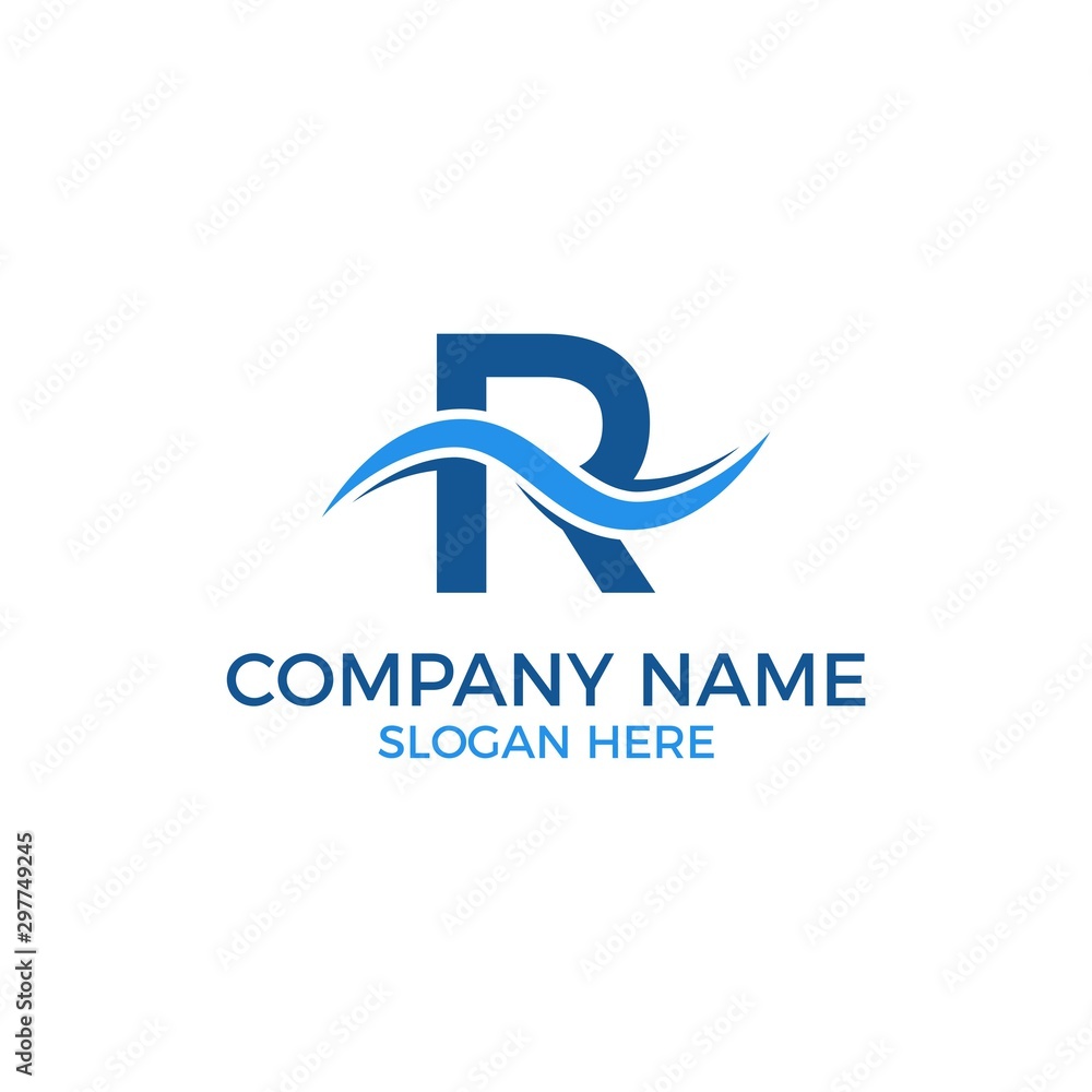 Letter R logo vector. Letter R with wave template for logo. Beach outdoor recreation Letter R logo vector. Letter R with wave template for logo. Beach outdoor recreation