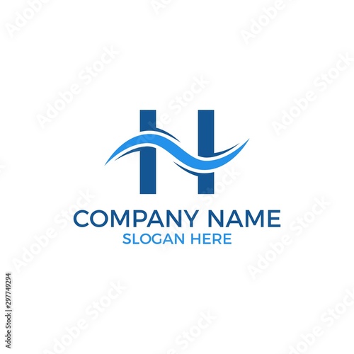 Letter H logo vector. Letter H with wave template for logo. Beach outdoor recreation