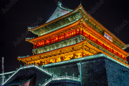 Illuminated Bell Tower temple of Xi'an, night scene, Xian, Shaanxi province, China photo