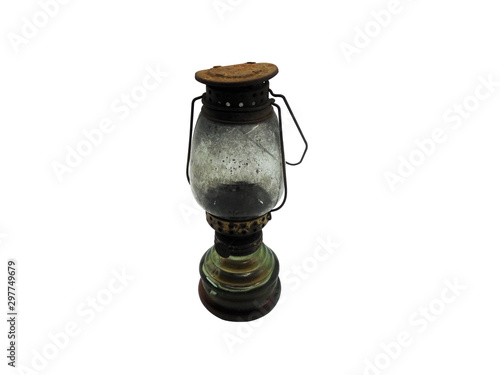 rusty vintage kerosene lamp isolated on white background. Clipping Path