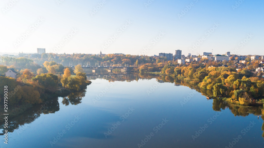 Fototapeta premium drone with a camera, beautiful summer small river from a height