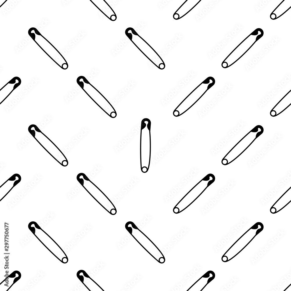 Safety Pin Icon Seamless Pattern, Pointed Pin With Spring Mechanism Safety Pin Icon Seamless Pattern, Pointed Pin With Spring Mechanism
