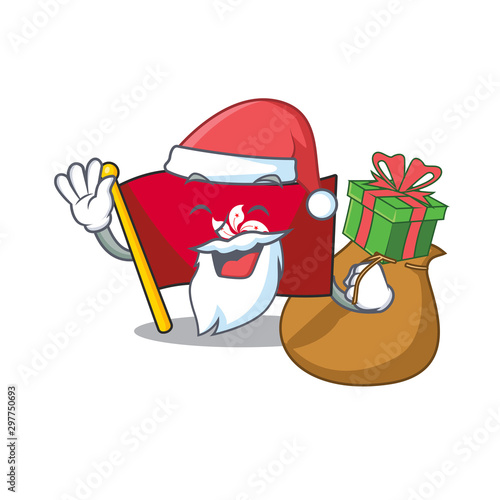 Santa with gift flag hongkong on the with mascot