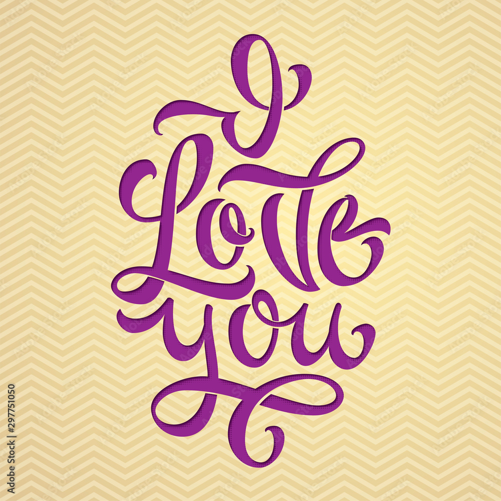 I Love You typography. illustration for greeting cards, congratulations and confessions of love. Purple letters on light beige background. Congratulations on Valentine's Day. . I Love You typography. illustration for greeting cards, congratulations and confessions of love. Purple letters on light beige background. Congratulations on Valentine's Day. .