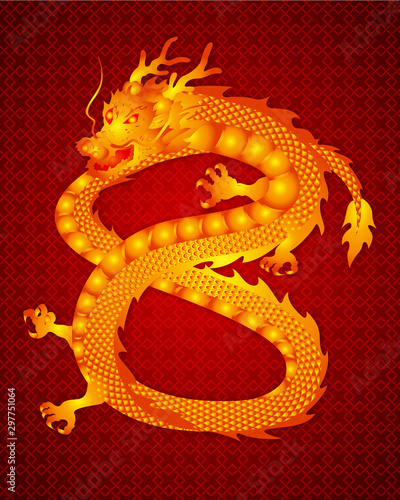 Chinese traditional template with chinese dragon number eight on red Background as lucky and infinity concept,vector illustration