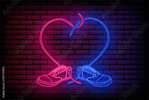 Female & Male Sneaker LED Light on Brick wall For Sign Shop, Vector Illustration