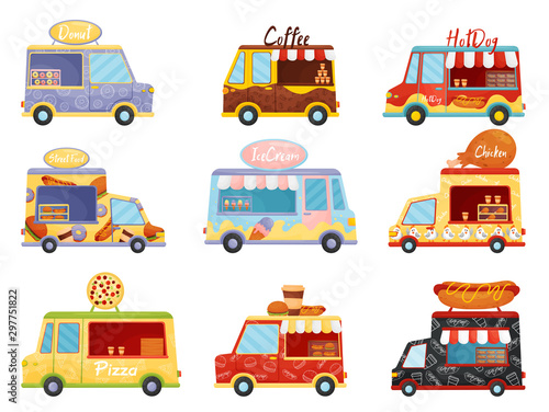 Set of fast food tracks. Vector illustration on a white background.