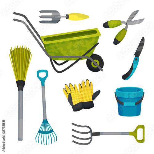 Set of different garden tools. Vector illustration.