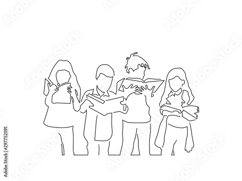 Kids line drawing, vector illustration design. Friends collection.
