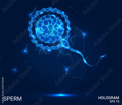 A hologram sperm. Sperm and egg from polygons, triangles of points and lines. Fertilization low poly compound structure. The technology concept.