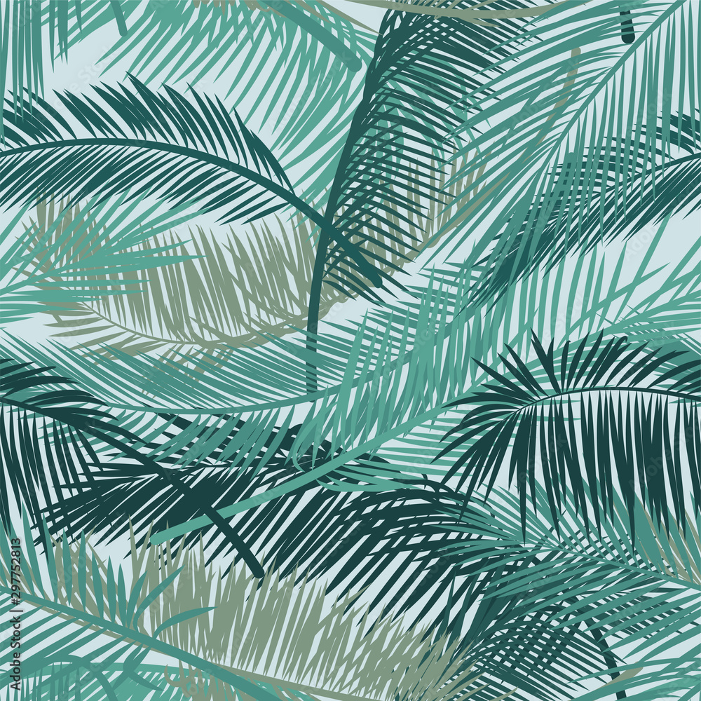 Tropical palm leaves, jungle leaves. Seamless floral pattern background. pattern for print design, wallpaper, site backgrounds, postcard, textile, fabric. illustration.