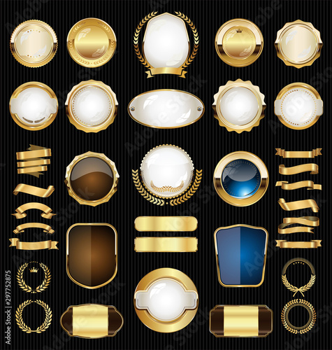 Golden retro sale badges and labels collection