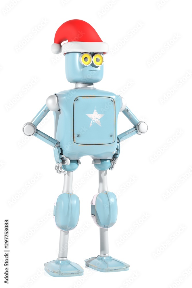 Naklejka premium retro robot in christmas hat,christmas celebration,3d render