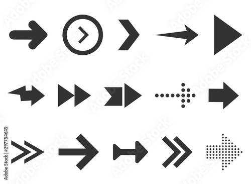 Black arrows set isolated on white background. Collection for web design, interface, UI etc.