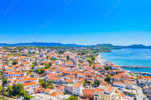 Small Adriatic town of Pakostane, aerial view, Dalmatia, Croatia