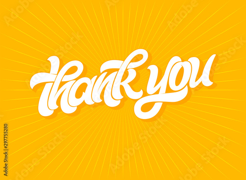 THANK YOU typography on bright orange background. Modern brush calligraphy for greeting card, invitation, banner, poster. template with hand drawn lettering. illustration.