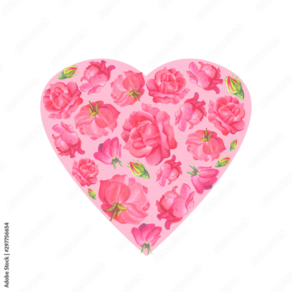 Romantic heart of flowers. Pink roses.