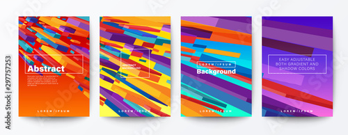 Set of abstract colorful flying block particle on gradient background. trendy futuristic background for Brochure, Flyer, Poster, leaflet, Report, Book cover, Banner, Presentation, Website, wallpaper.