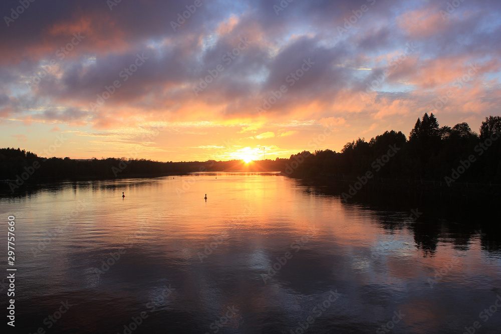 Sunset background of the lake