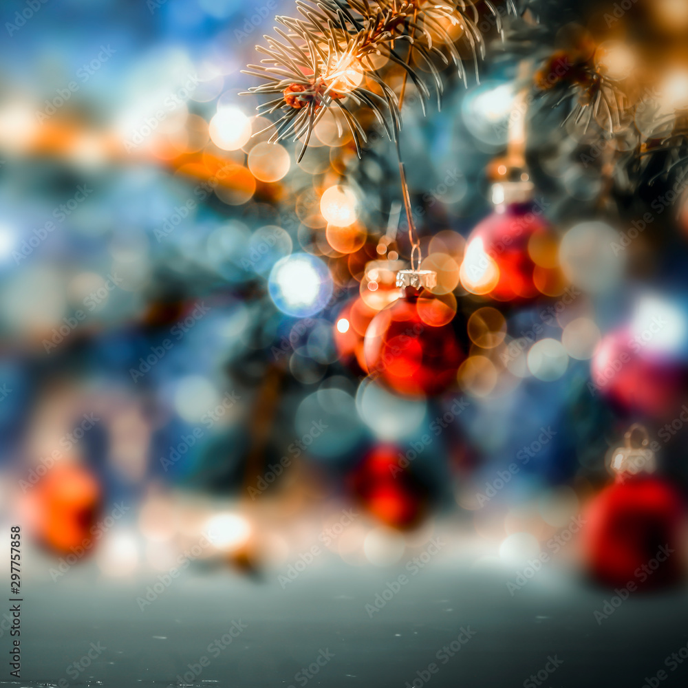 Christmas tree and free space for your decoration.  - obrazy, fototapety, plakaty 