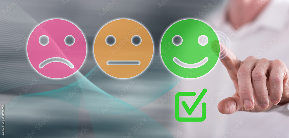 Man touching an evaluation concept Man touching an evaluation concept