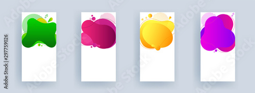 Set of vertical banner or flyer design with space for your message on different color fluid art abstract background in four option.