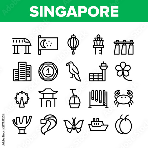 Canvas Print Singapore Collection Traditional Icons Set Vector Thin Line
