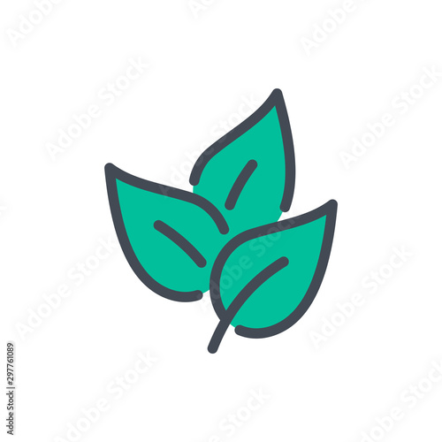 Tea leaves color line icon. Bunch of leaves vector outline colorful sign.