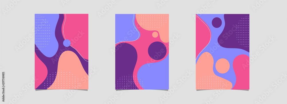 Advertising template or flyer design set with colorful fluid art abstract.