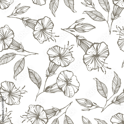 Vector seamless pattern with hand drawn flowers.