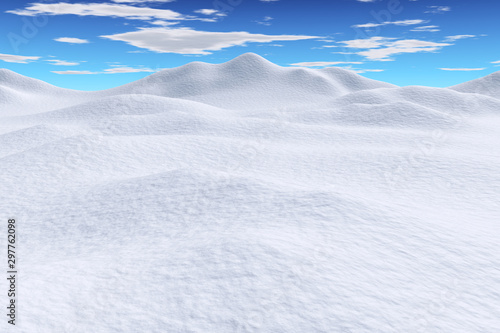 Snow hills under blue sky whith clouds