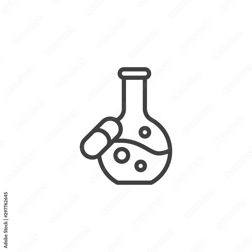 Pills testing lab line icon. linear style sign for mobile concept and web design. Pharmacy laboratory outline vector icon. Homeopathy drugstore symbol, logo illustration. Vector graphics Pills testing lab line icon. linear style sign for mobile concept and web design. Pharmacy laboratory outline vector icon. Homeopathy drugstore symbol, logo illustration. Vector graphics