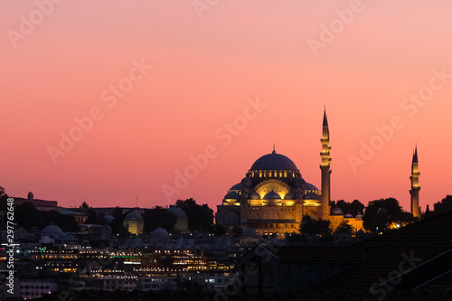 Mosque and warm sunset, Istanbul, Turkey