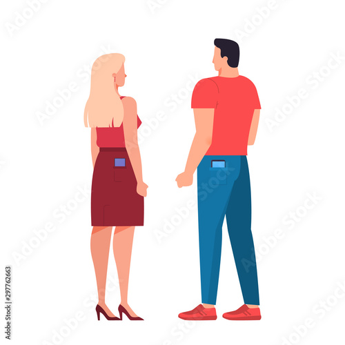 Man and woman with mobile phone. Female and male