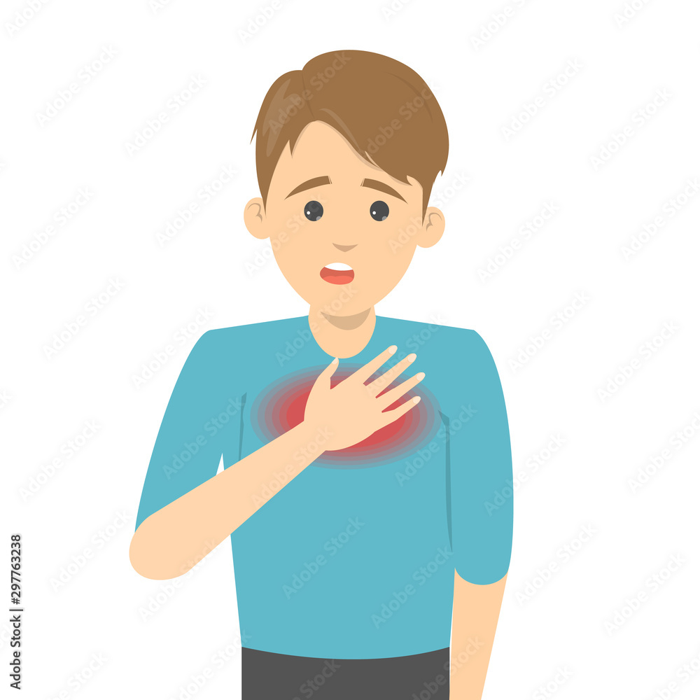 Man feel the chest discomfort. Heart attack
