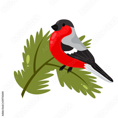 Illustration of bullfinch sitting on a branch