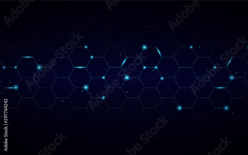 Abstract blue hexagon texture background with light electric effect. Technology and futuristic vector design concept for use wallpaper, cover, banner, theme, web, presentation © Majri