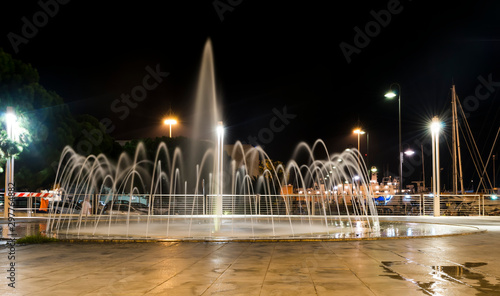 Night view og fountain in Cagliari harbor, long exposure. 