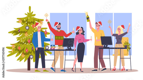 People celebrate new year and christmas in the office. Business party.