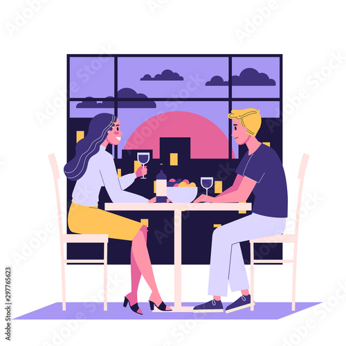 Romantic couple sitting in cafe having a date