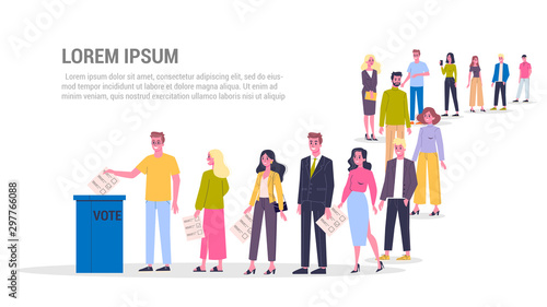 Vector illustration of big queue of people standing towards money