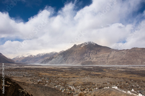 View landscape with Hunder or Hundar village in nubra tehsil valley while winter season at Leh Ladakh in Jammu and Kashmir  India