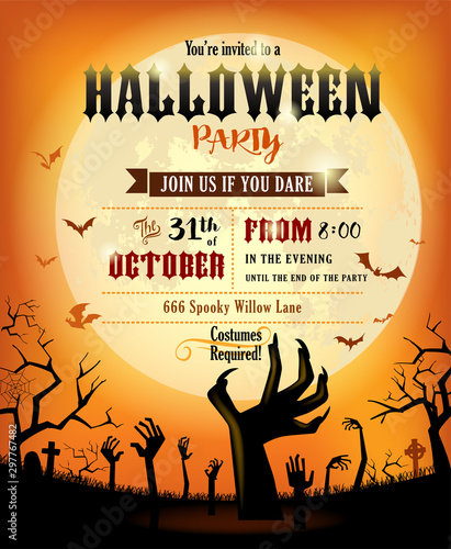 Halloween invitation with zombies hands
