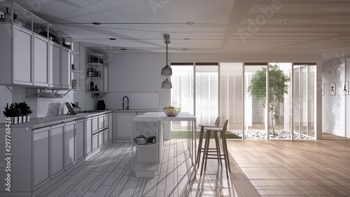 Cuadro en lienzo Architect interior designer concept: unfinished project that becomes real, open