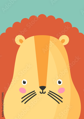 Cute lion snout flat vector illustration