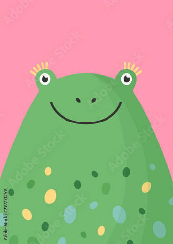 Cute frog head flat vector illustration