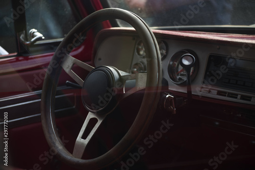Car Key. Leather interior of a retro car.