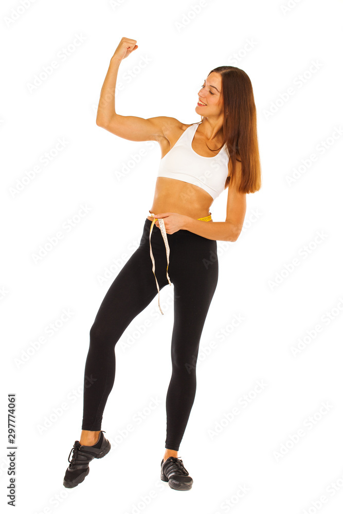 Young healthy girl doing exercises, full length portrait isolated over white background Young healthy girl doing exercises, full length portrait isolated over white background