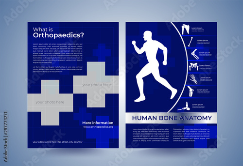 Medical orthopedic abstract background. Treatment for orthopedics traumatology of bones and joints injury brochure. Medical presentation, hospital. Vector illustration