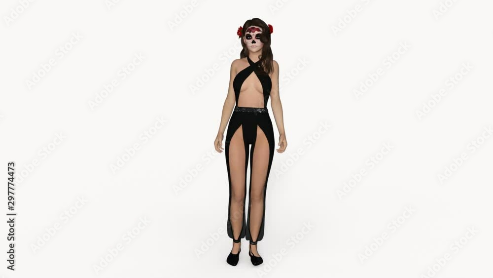 3d model girl posing, makeup mexican halloween, alpha channel, animation 3d model girl posing, makeup mexican halloween, alpha channel, animation